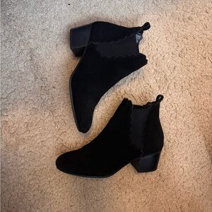 Crown Vintage Black Suede Scalloped Chelsea Ankle Boots